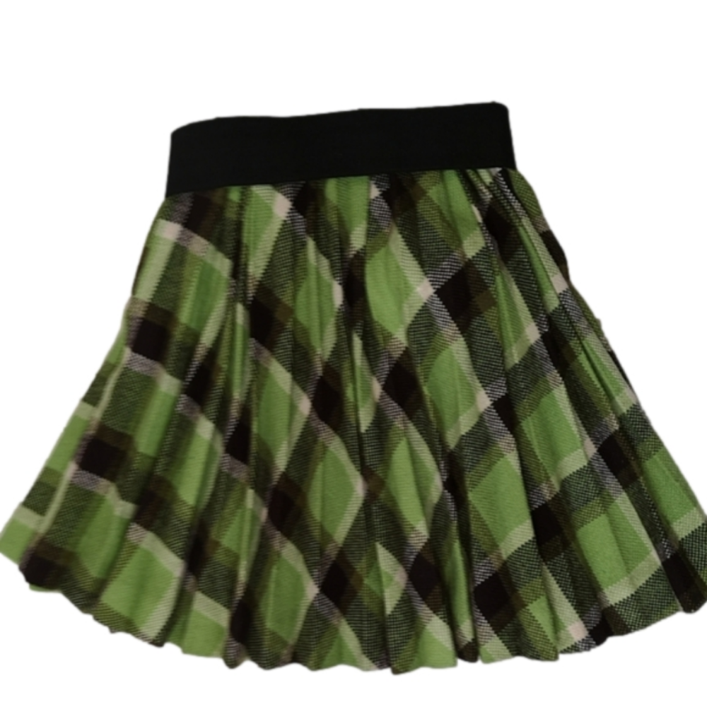 NEO-VINTAGE Eco-lux Upcycled wool GREEN plaid Sunburst pleated bias skirt